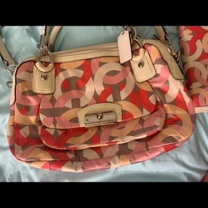 Coach leather trimmed matching handbag and wallet